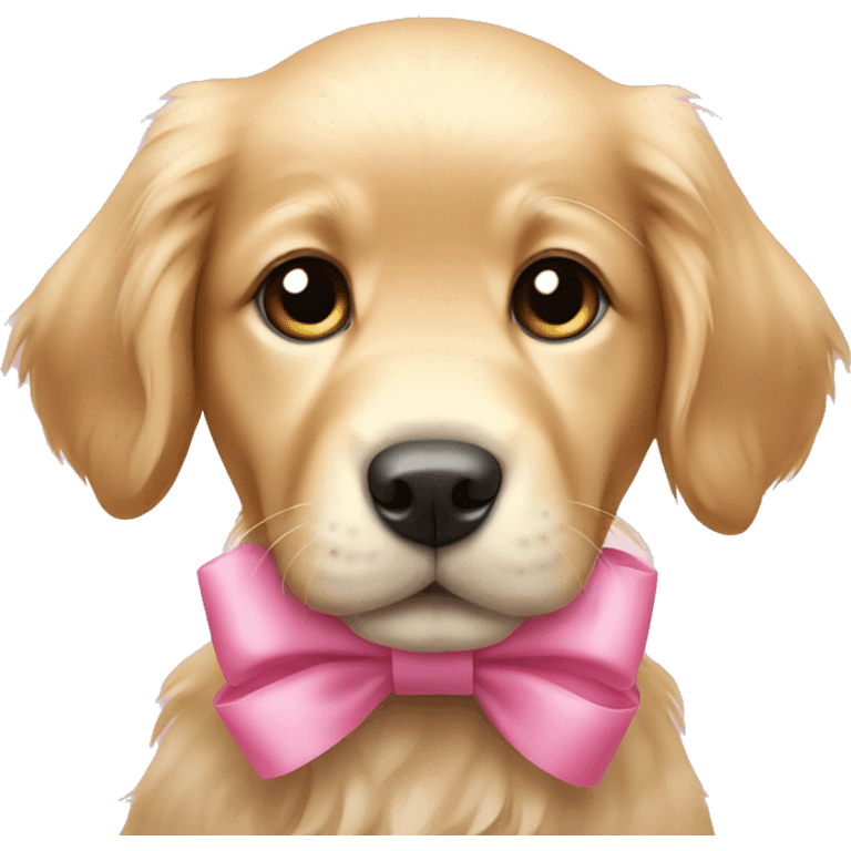 Cute puppy golden retriever with a pink bow emoji