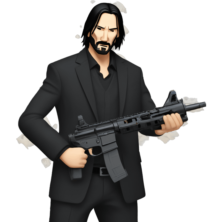 John Wick holding an AR 15 with words BABA YAGA emoji