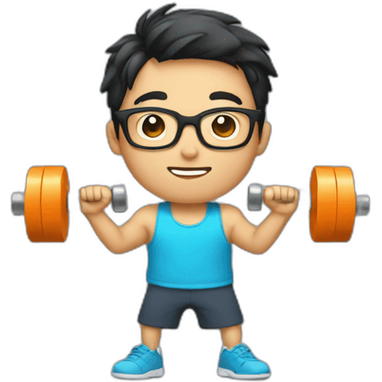 asian boy in specs with one dumbbell emoji