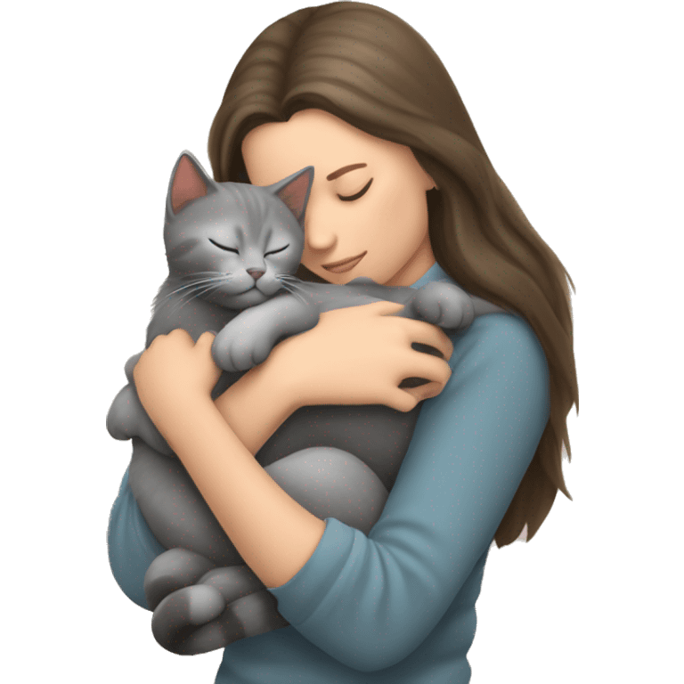 grey kitty sleeping on brunette white girl's lap emoji