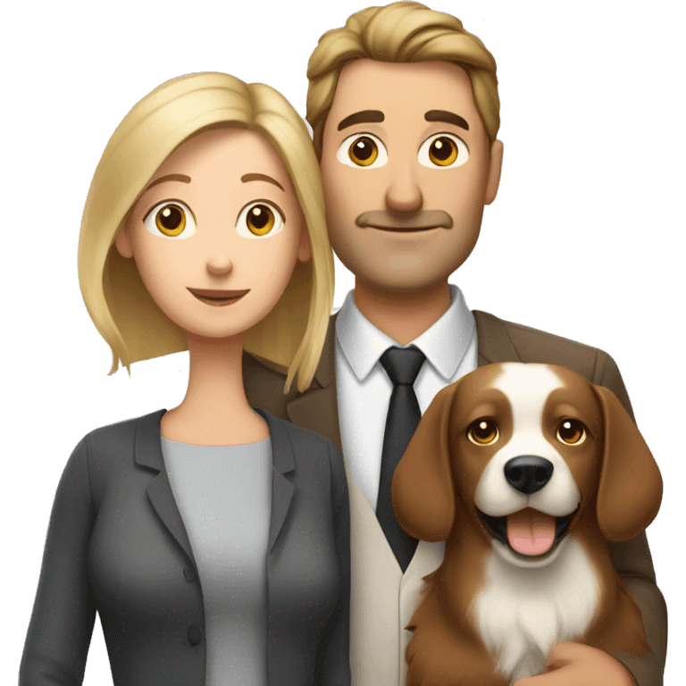 Tall husband and short wife with small white and brown dog emoji