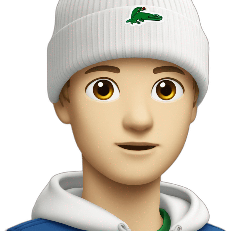 white boy using lacoste beanie with lacoste emoji