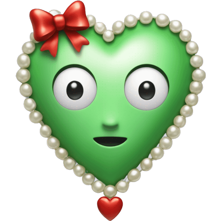 Green heart with pearls and red bow no face  emoji