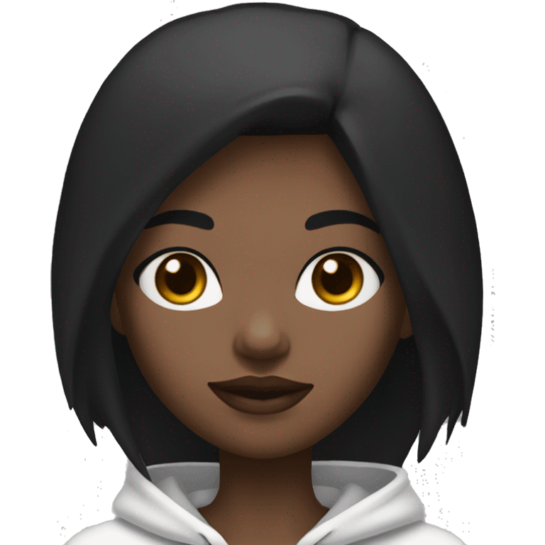 Girl middle length black hush cut hair and wear black hoodie and white skin and black eyes with eyeline emoji