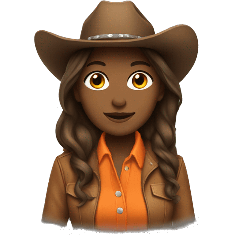 cowgirl straight brown hair, orange burn coat emoji