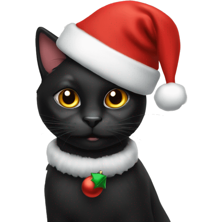 Black cat with christmas hat emoji