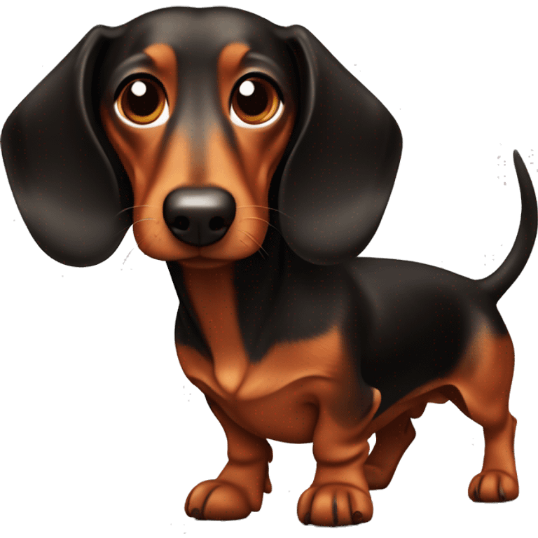 Red short haired dachshund with a black and brown long haired dachshund emoji