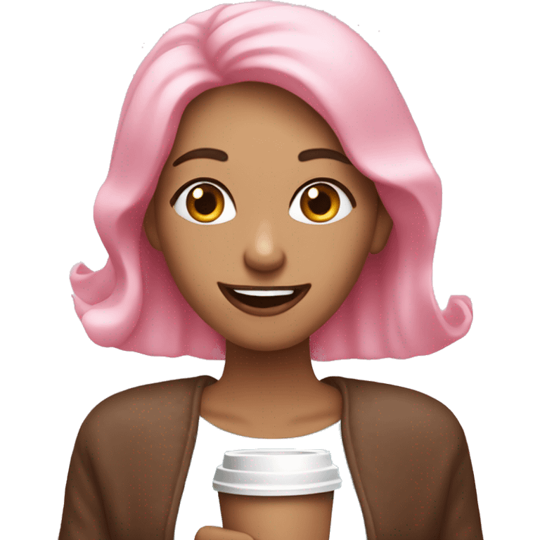 Happy person with long pink nails and a coffe in her hand emoji