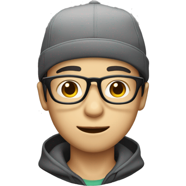 Asian white boy in glasses and biny hat emoji