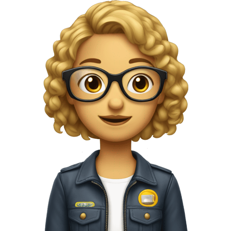 Jeune fille cheveux ondulés et lunettes aviateur emoji