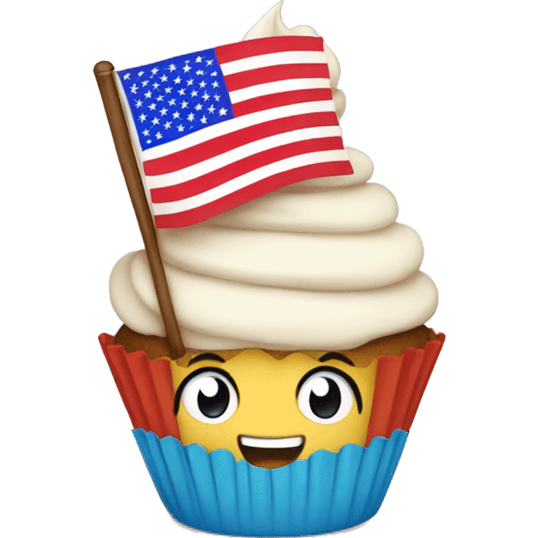 Happy cupcake with an American flag emoji