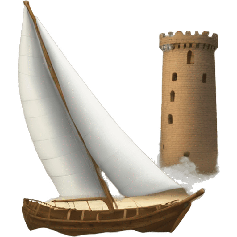 a sailboat and a ancient tower emoji