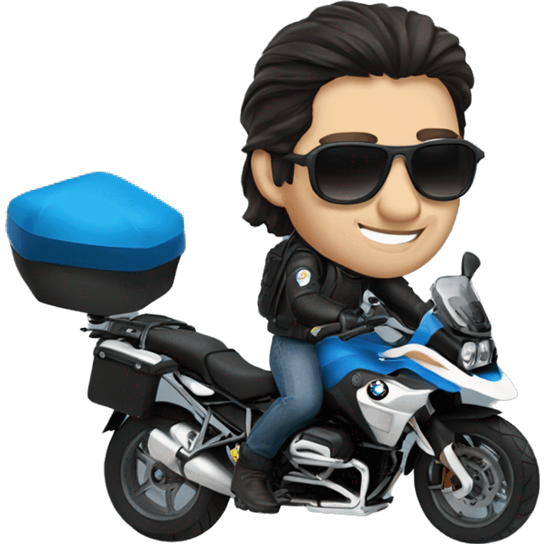 bmw gs 1250 male rider sunglases on bike dark hair blue eyes emoji