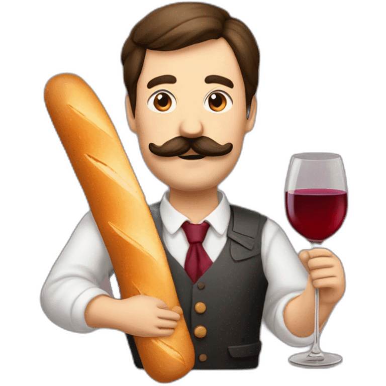 Frenchman with french moustache, baguette and wine emoji