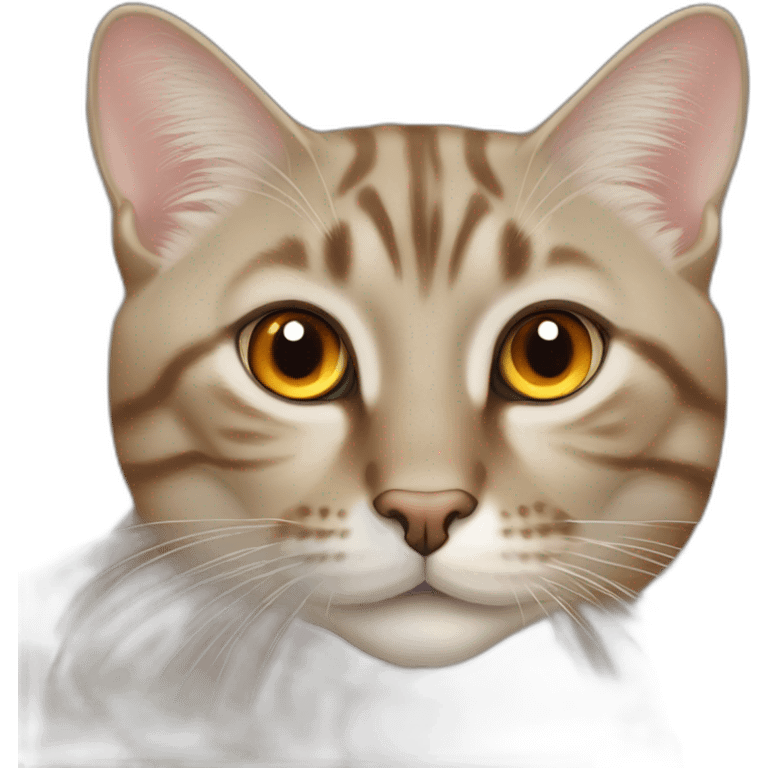 Tabby beige gray cat with beige mouth and dark nose and orange golden eyes emoji