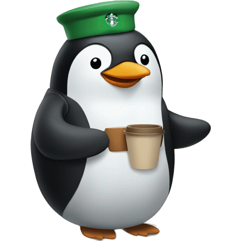 Penguin dressed as a Starbucks barista emoji