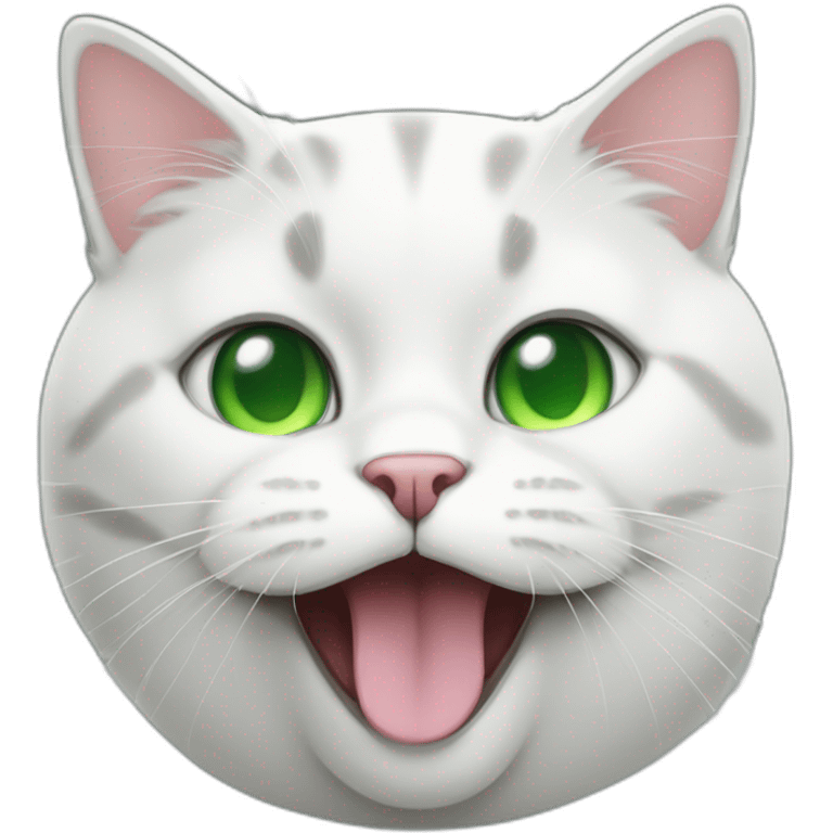 Black and white, cat, fat, green eyes, tongue out, cute emoji