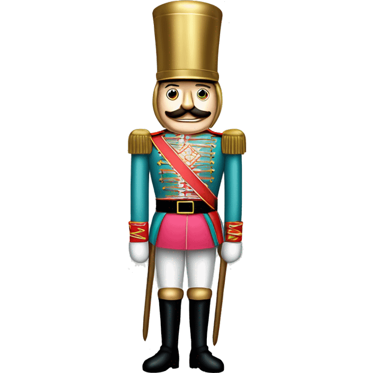 Realistic full body pastel christmas nutcracker soldier with metallic gold hat and boots. emoji