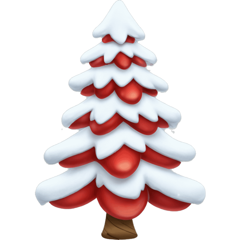 snowy christmas tree with red ornaments and a red bow emoji