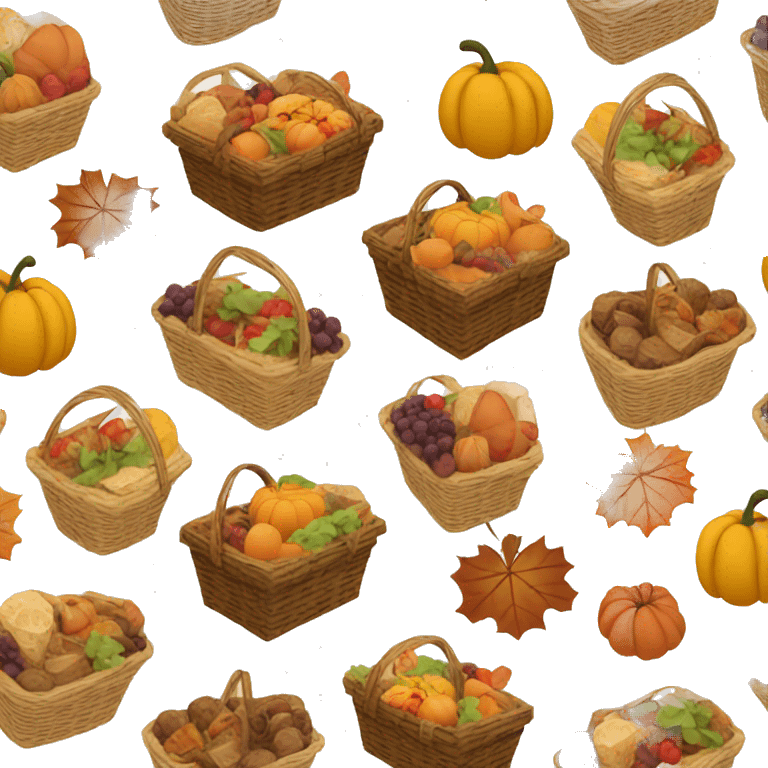 A woven picnic basket packed with fall goodies emoji