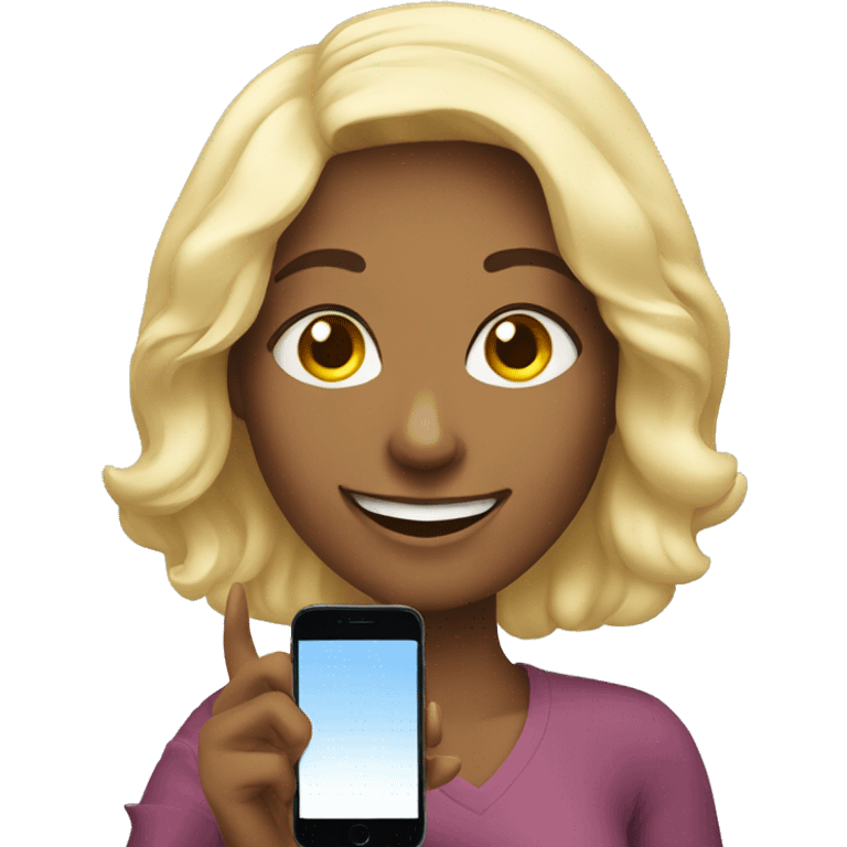 smiling woman with phone selfie emoji