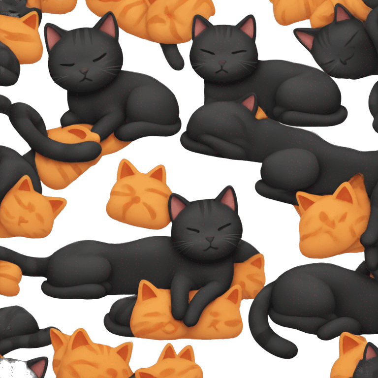 Black and orange cat sleeping together emoji