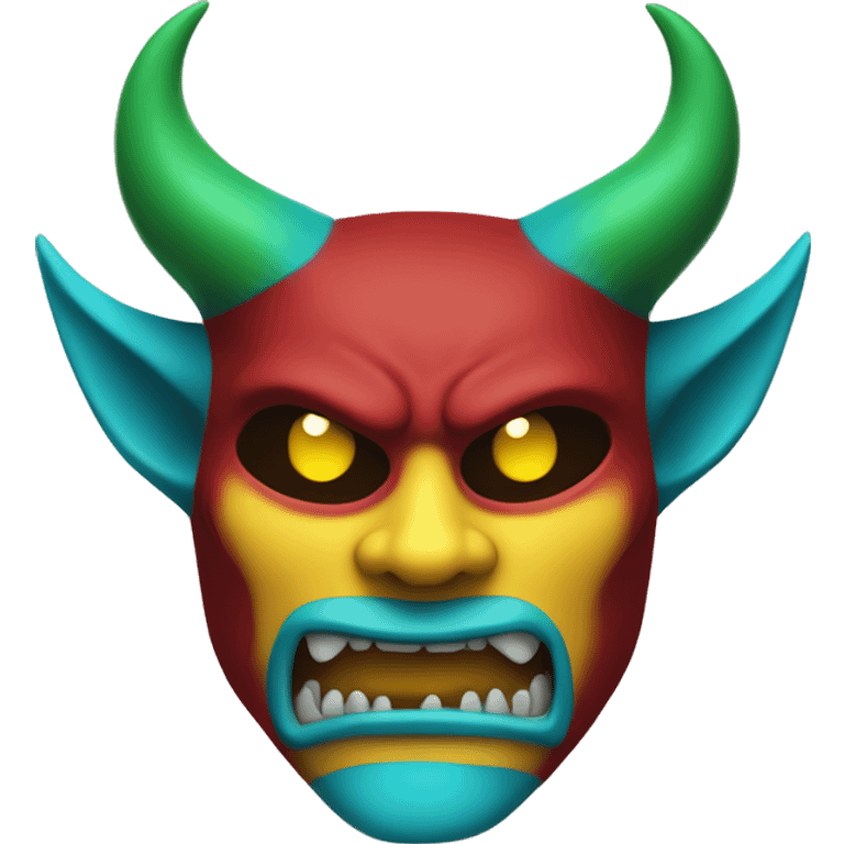 Face: Yellow
Demon Mask: Maroon
Horns: Blue
Mouth: Red
Demon Eyes: Cyan
Regular Eyes: Green emoji