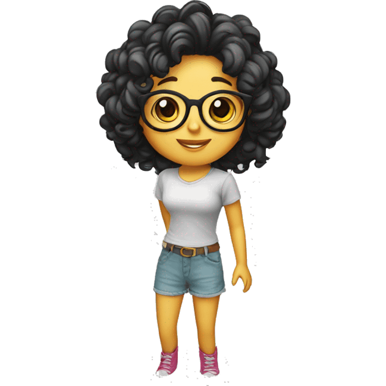 Chica blanca con cabello rizado, pollina y lentes  emoji