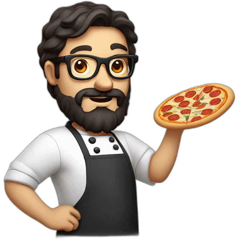 Dark haired chef with beard and big glasses holding a slice of pizza emoji