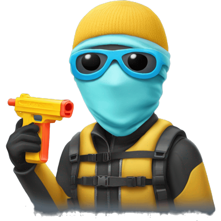 man dressed in a ski mask with a watergun emoji