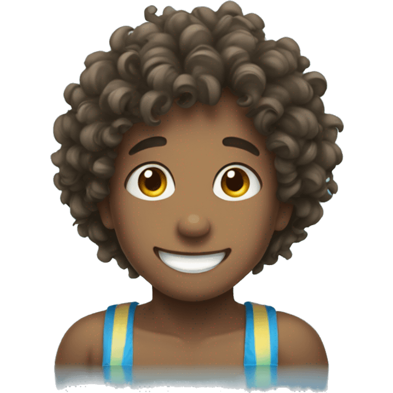 A boy with curly hair smiling in The pool emoji