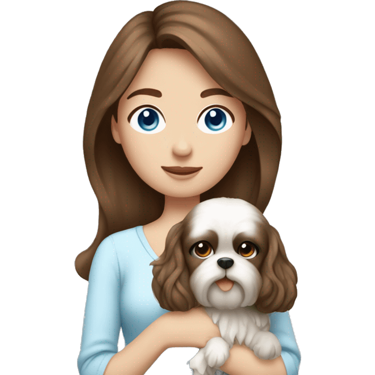 Brown hair girl with blue eyes holding shih ztu emoji