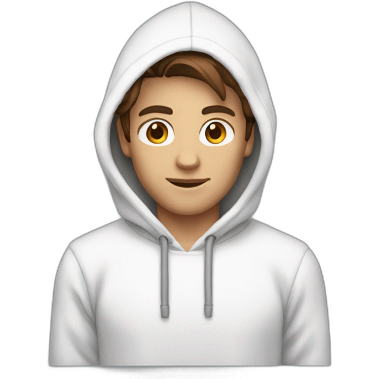 male with brown hair and brown eyes and wears a white hoodie emoji