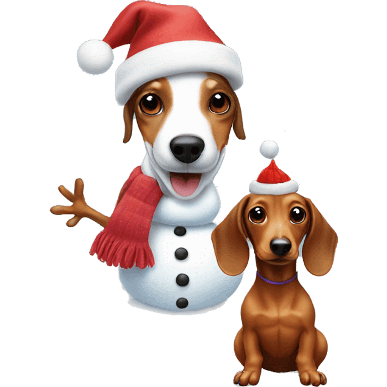 Dachshunds with snowman  emoji