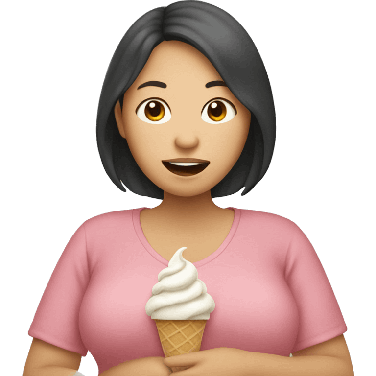 Pregnant asian woman eating ice cream emoji