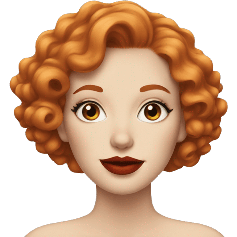 Pale Woman with short curly red hair, bright red lipstick and cat-eye makeup emoji