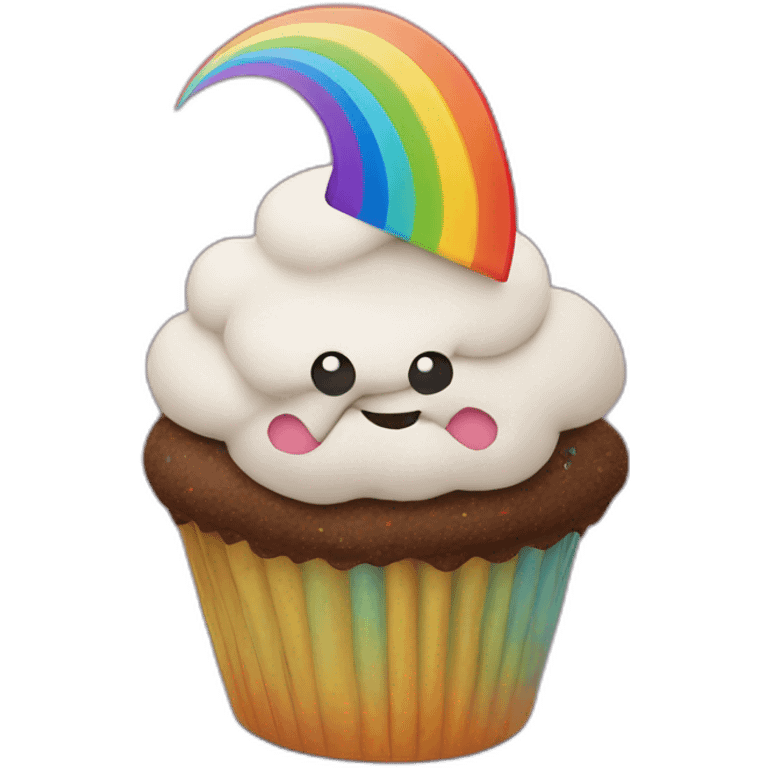 Poo over a cupcake with rainbow colors emoji