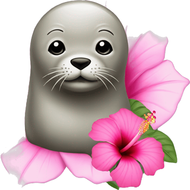 Seal with pink hibiscus  emoji