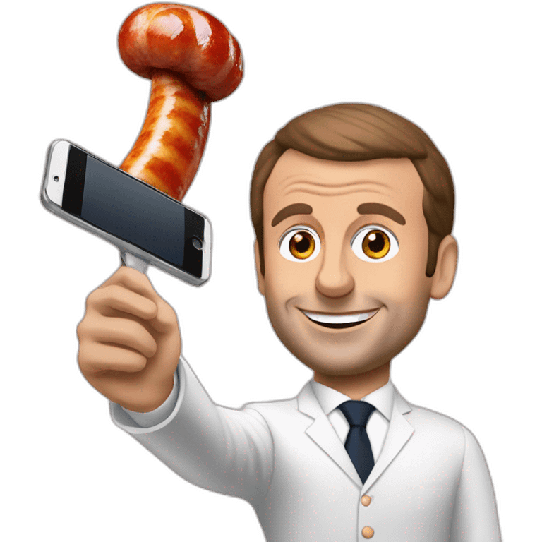 emmanuel macron making a selfie with a saussage emoji