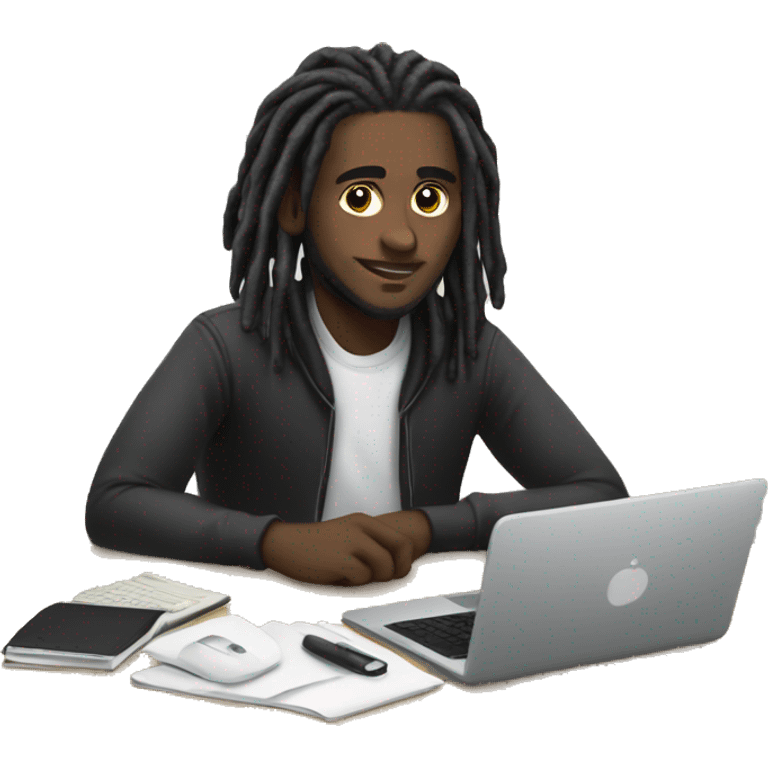 Black-guy-with-dreads-wearing-black-trackstuit-sitting-down-on-chair facing-foward-focused-on-laptop-computer- emoji