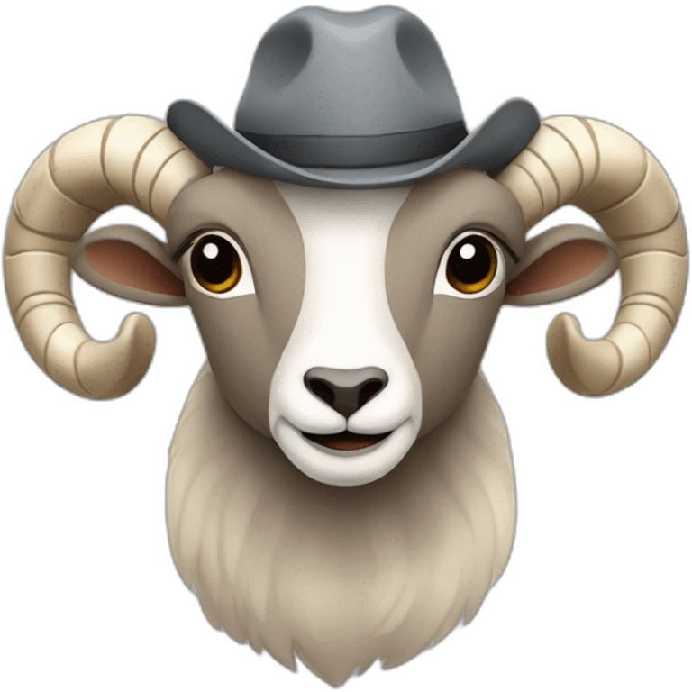 A ram in a gray hat with the word "первый" written on it emoji