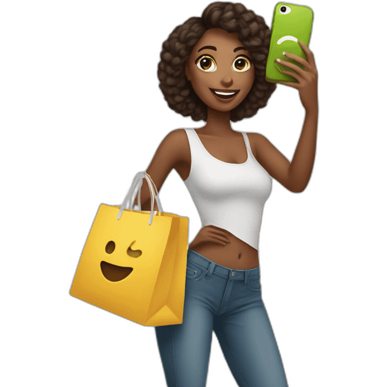 influencer taking selfie with a shopping bag emoji