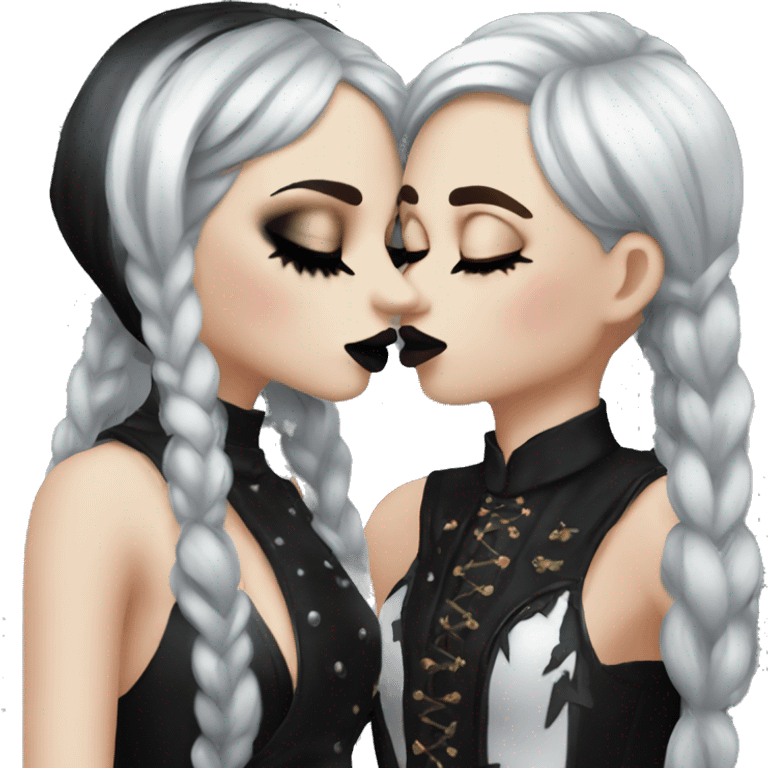 two goth women kissing, beautiful, aesthetic emoji