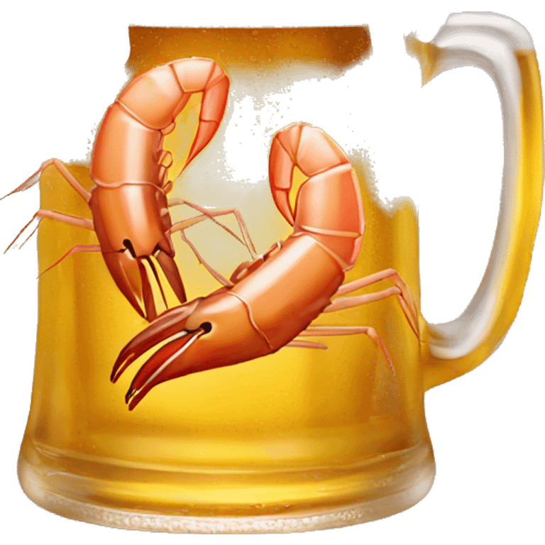 a mug of beer with a plate of shrimp emoji