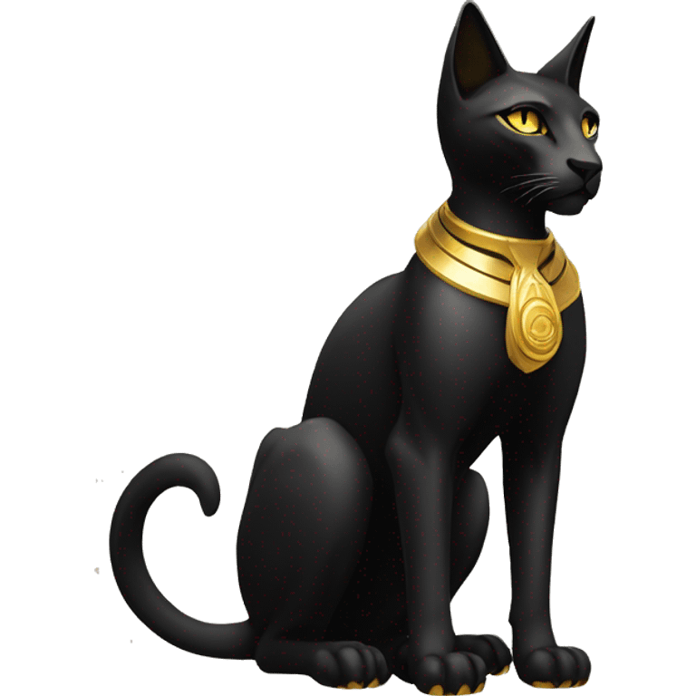 Black godly overpowered ethereal majestic Egyptian Cat. Golden Anubis-Rings and yellow ring-markings. Full body emoji