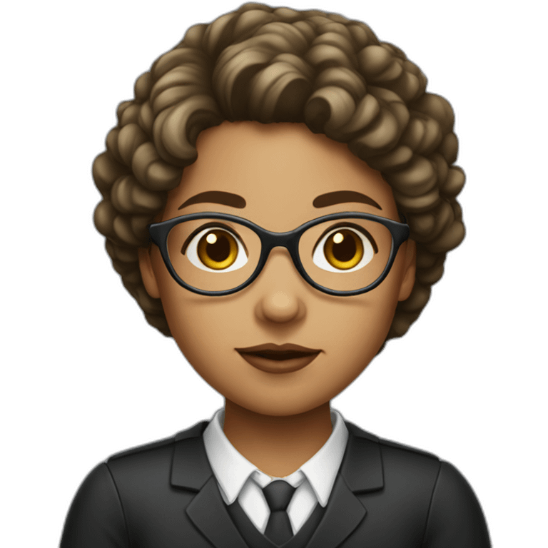 girl with round glasses, short curly hair, shoulder length, dressed as a lawyer emoji