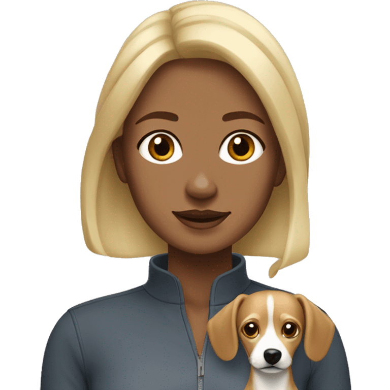 Dusty blonde woman with brown and white chiweenie emoji