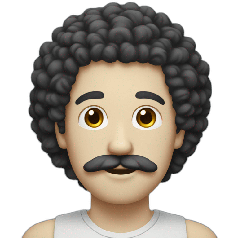 white man with curly black afro and white skin and moustache emoji