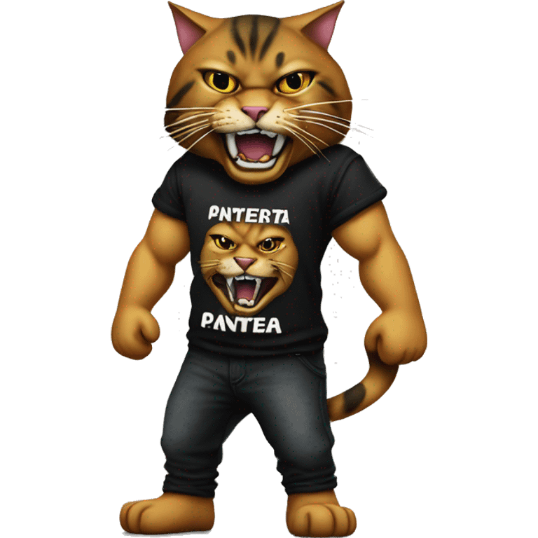 Heavy metal cat with a Pantera shirt emoji