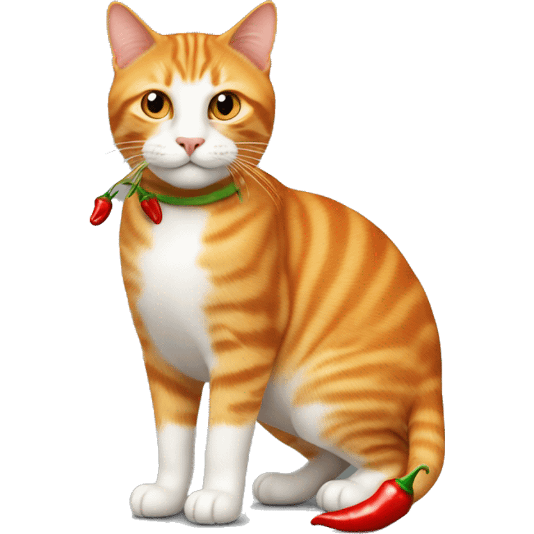 Full body ginger cat and a chili pepper emoji